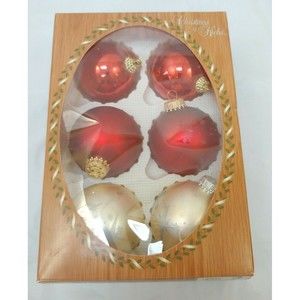 Vtg Christmas By Krebs Glass Ornaments Red White Sow Flake 6 Made In Germany